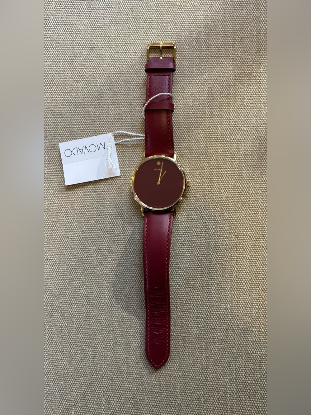 Movado Signiture Watch With 40mm Red Face & Red Leather Band - Picture 3 of 8